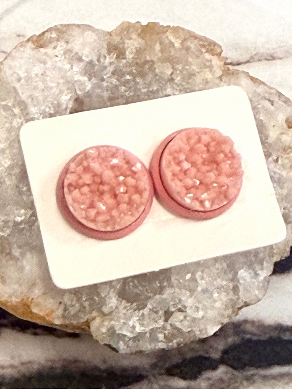 JSCatalog Blush Pink Druzy Round Stud Earrings